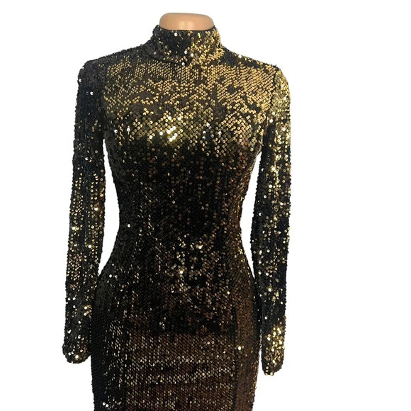 Milly Sequin Gold Turtleneck Mini Dress - Picture 4 of 11